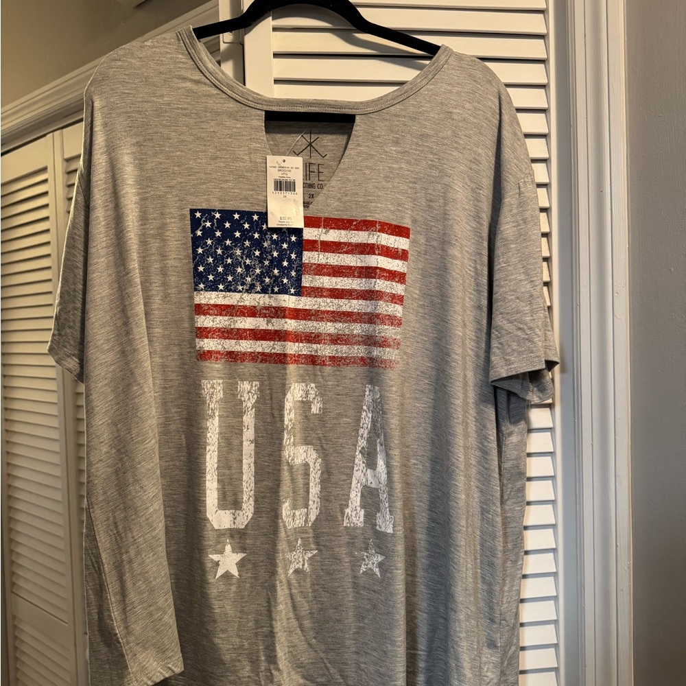 Gray USA Flag Graphic T-Shirt